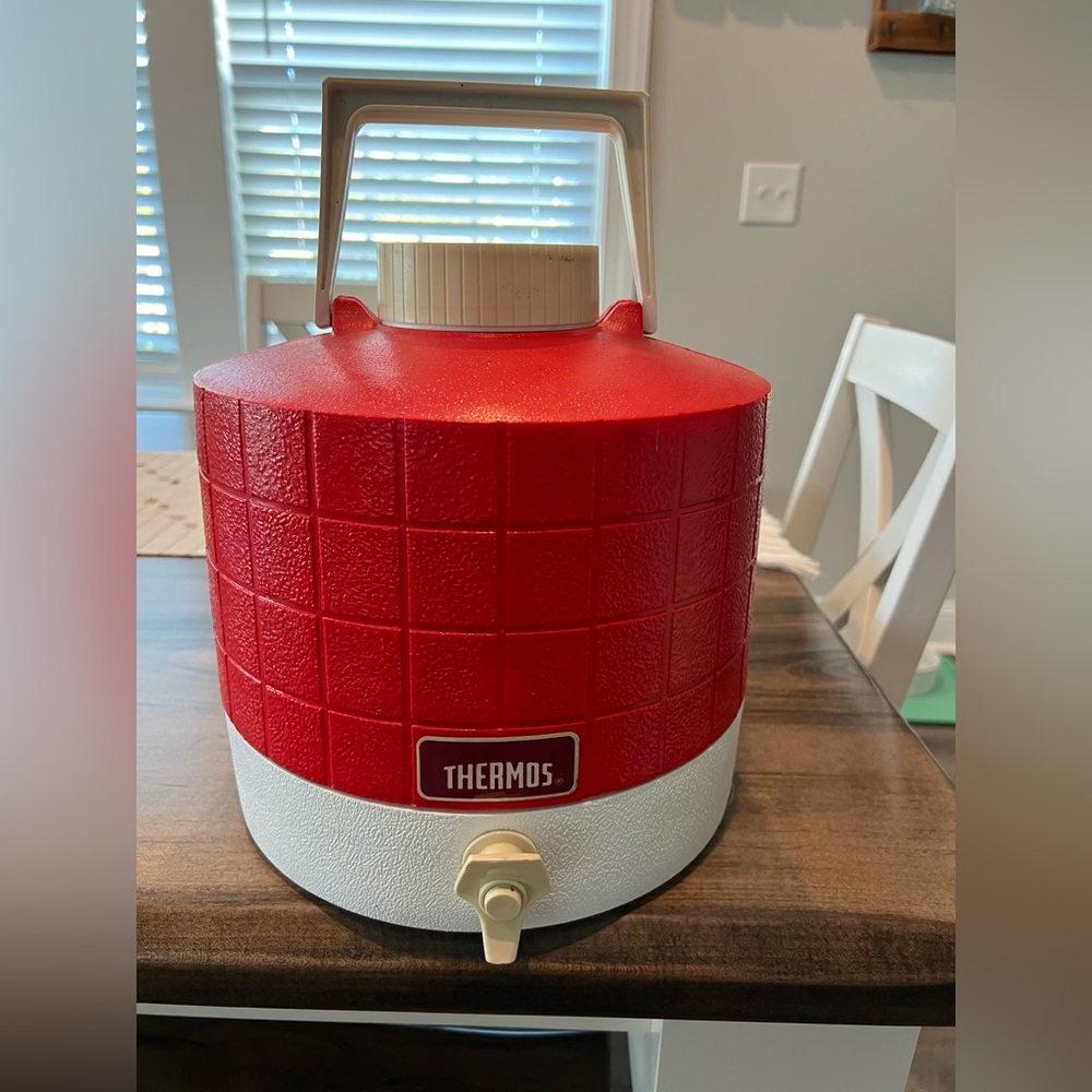 Vintage 70s Thermos Red and White Insulated Jug
